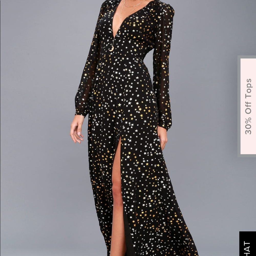 Long sleeved black dress w gold and silver stars!